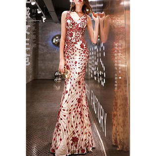 Women Sleeveess Sequin Decorated Mermaid Dress