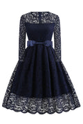 Women Round Neck Bow Waist Lace Dress