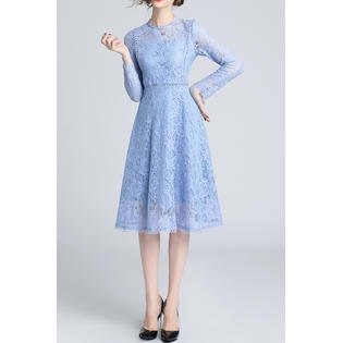 Women Hollow Lace Long Sleeved Slim Dress