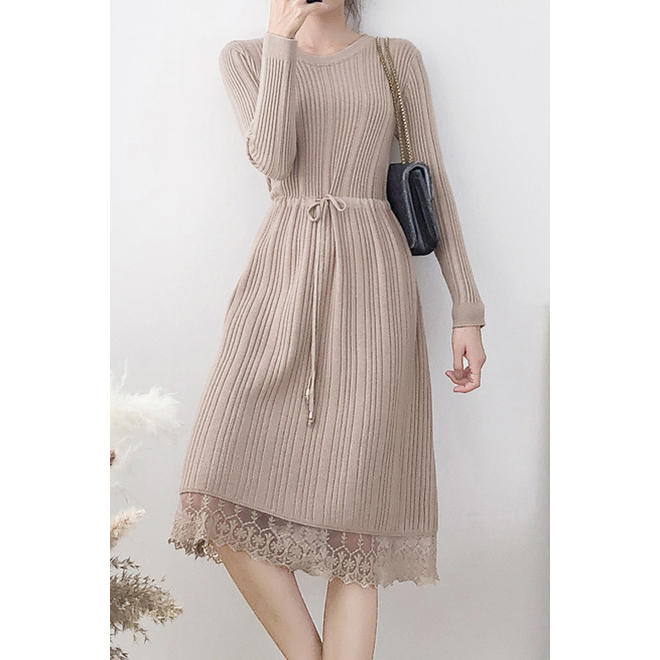 Women Slim Long Sleeve Solid Color Dress
