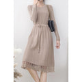 Women Slim Long Sleeve Solid Color Dress