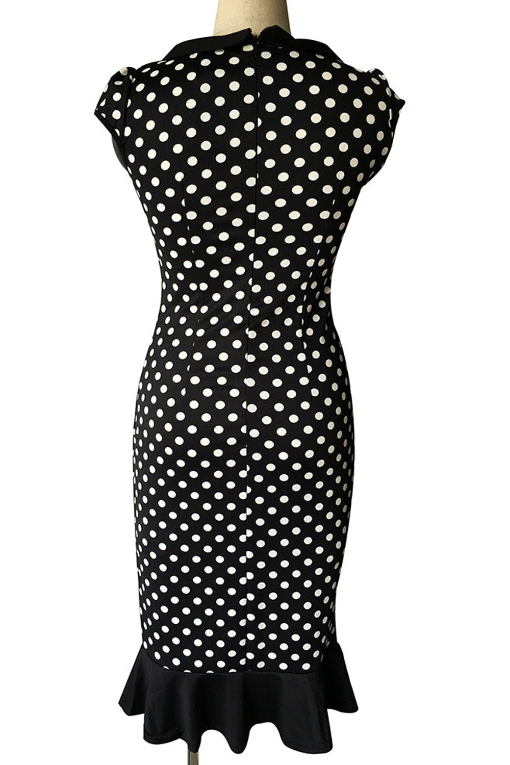 Unomatch WOMEN CUP SLEEVES PLAID PATTERN PENCIL DRESS BLACK