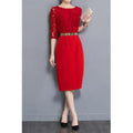 Women Boat Neck 3/4 Sleeve Slim Party Dress