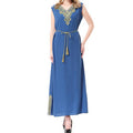 Women Enthralling Lace Decorated V- Neck Knotted Waist Sleeveless Long- Length Fancy Comfy Dress