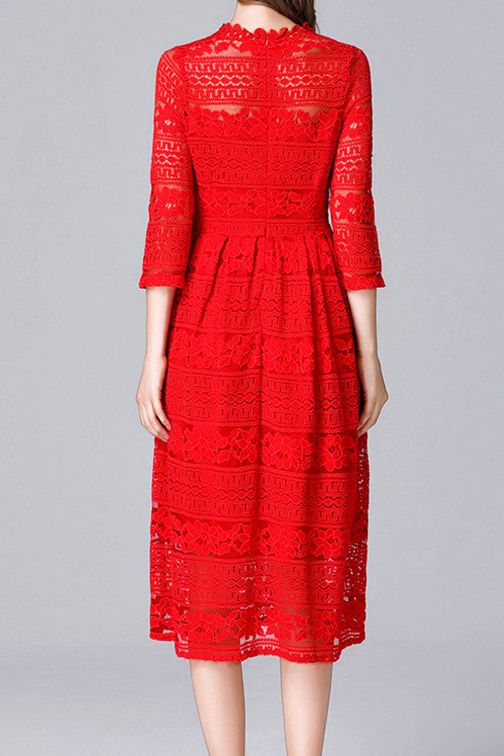 Women Embroidered Lace 3/4 Sleeve Dress