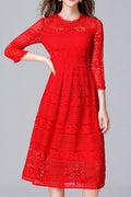 Women Embroidered Lace 3/4 Sleeve Dress
