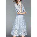 Women High Neck Bell Sleeve Lace Dress