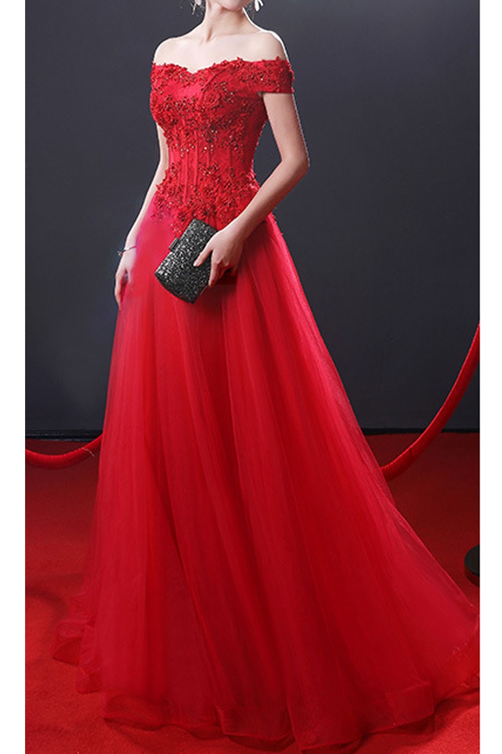 Women Amazing Off-Neck Solid Colored Long Length Skirt Pretty Wedding Dress
