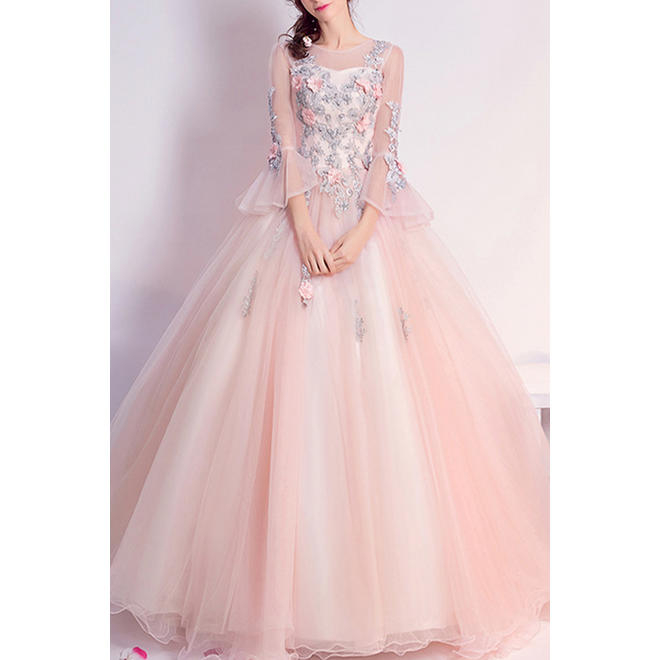 Women Trumpet Sleeve Ball Gown Wedding Dress