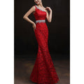 Women One Shoulder Slim Long Bride Toast Dress