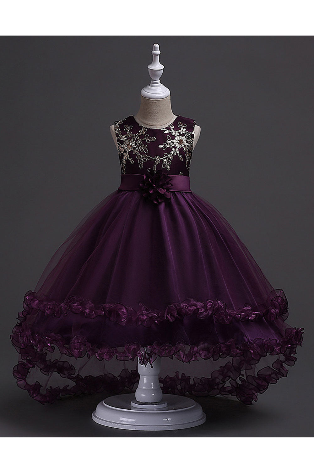 Kids Girls Pretty Sequins Decorated Summer Sleeveless Solid Colored Fluffy Party Wear Dress