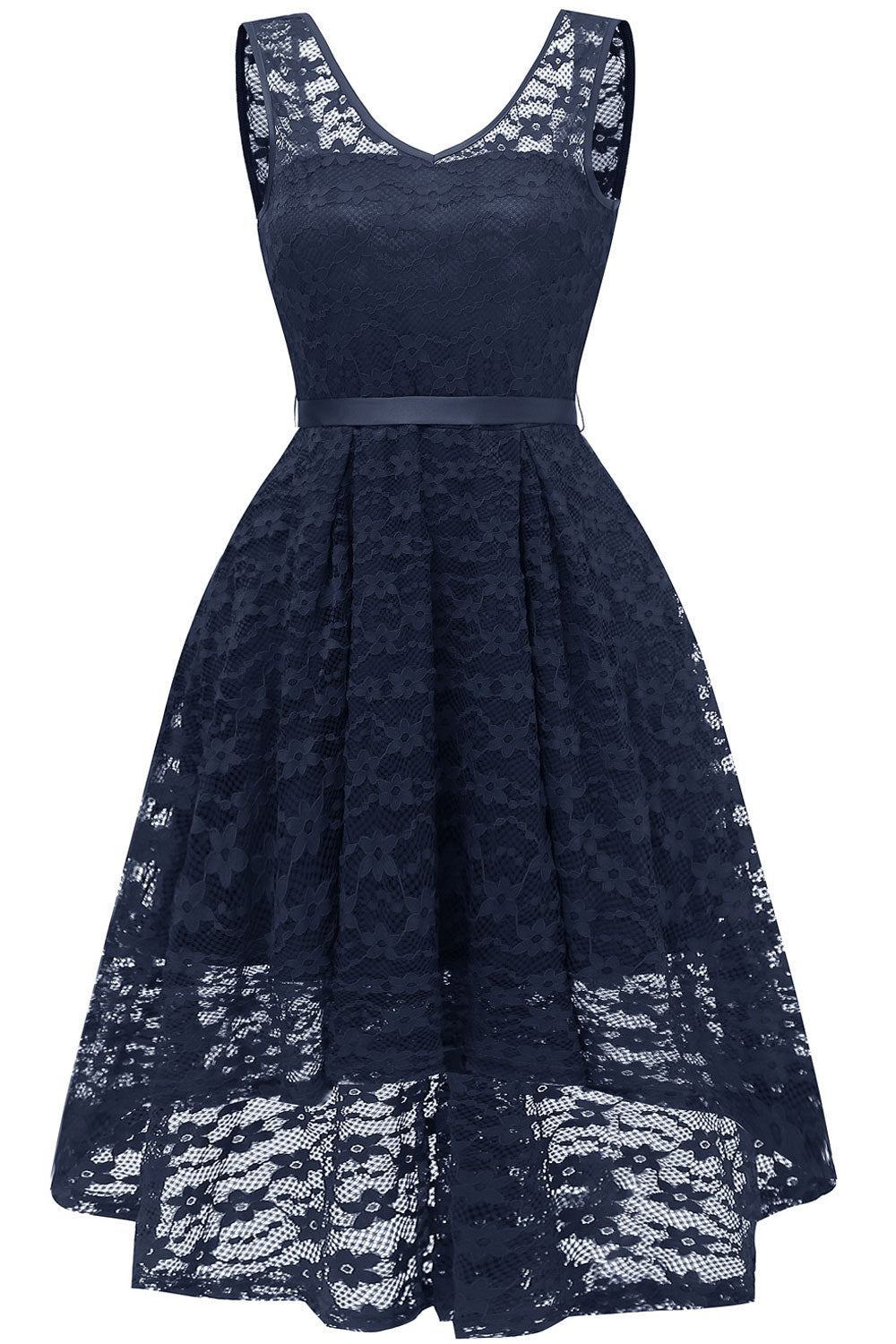Women Sleeveless Styles Lace Shoulder Round Hem Dress