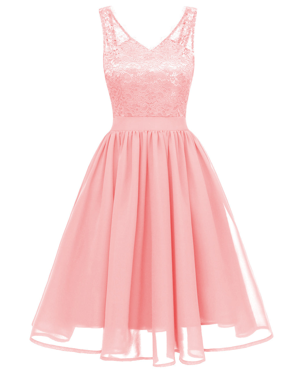Women Sleeveless Styles Lace Shoulder Round Hem Dress