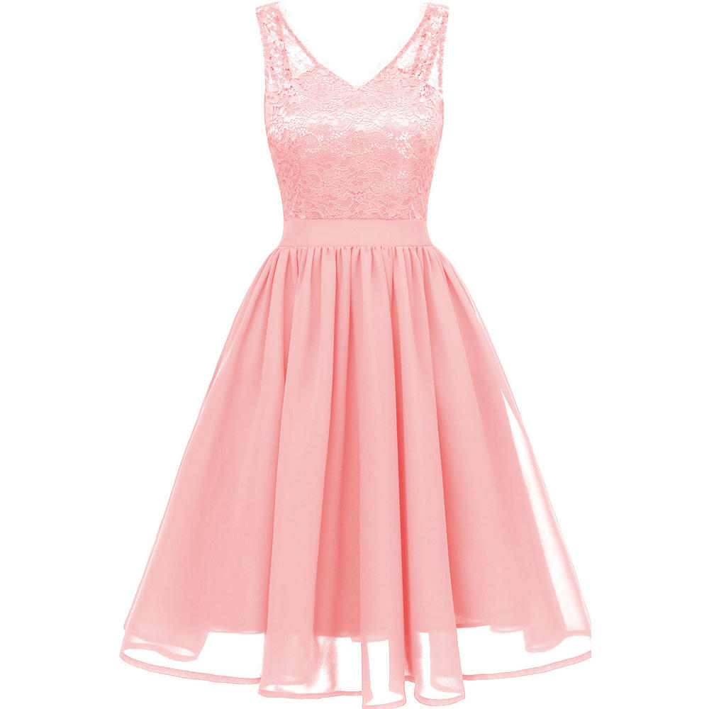 Women Sleeveless Styles Lace Shoulder Round Hem Dress