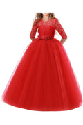 Kids Girls Silk Bow Ribbon Ball Gown Dress