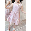 Kids Girls Round Neck Breathable Lightweight Solid Colored Dress