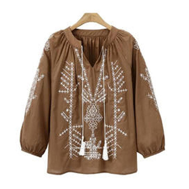 Women Beautiful Embroidered Stand Collar Top
