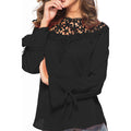 Women Lace Long Sleeve Solid Chiffon Top