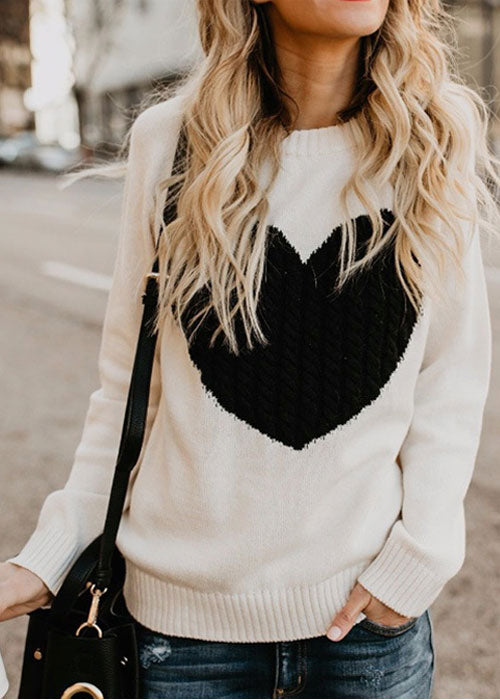 Women Fashion Thick Heart Design Print Sweater