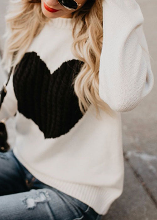 Women Fashion Thick Heart Design Print Sweater