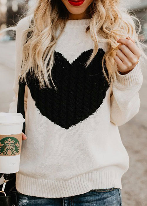 Women Fashion Thick Heart Design Print Sweater
