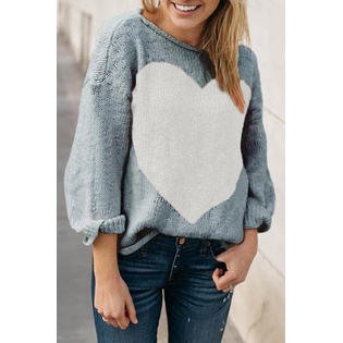 Women Knitted Loose long Sleeve Splendid Gradient Pattern Easy Round Neck Restful Pullover Winter Sweater