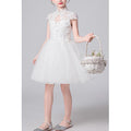 Kids Girls Cold Shoulder Round Neck Long Thin Skirt Stars Decorated Pretty Dress