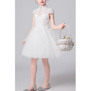 Kids Girls Cold Shoulder Round Neck Long Thin Skirt Stars Decorated Pretty Dress