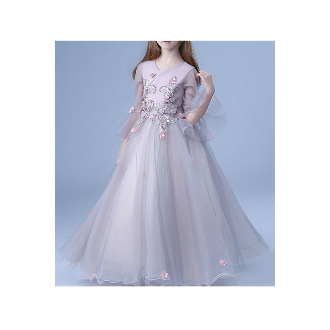 Kid Girl Stylish Flower Bell Sleeve Wedding Dress