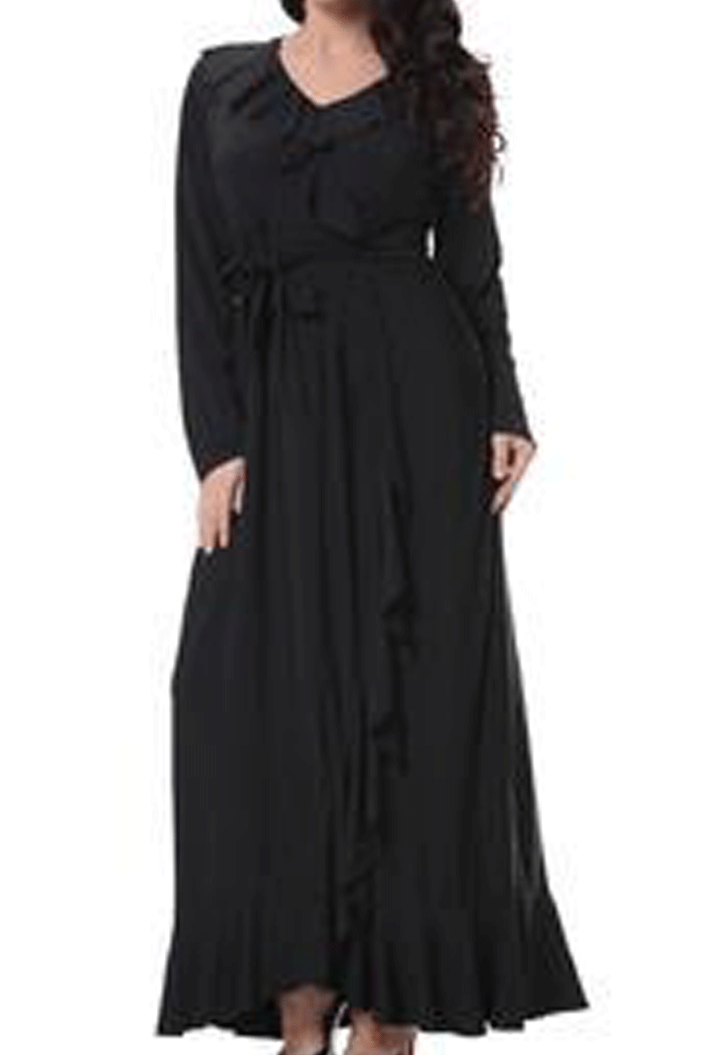 WOMEN PLUS SIZE V-NECK LONG SLIT GOWN MAXI DRESS BLACK