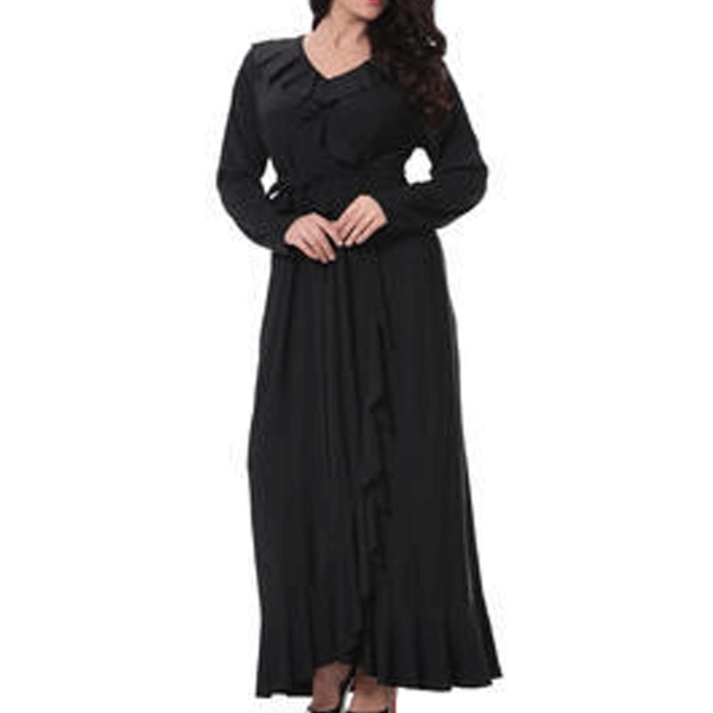 Plus Size V Neck Long Slit Maxi Gown Black