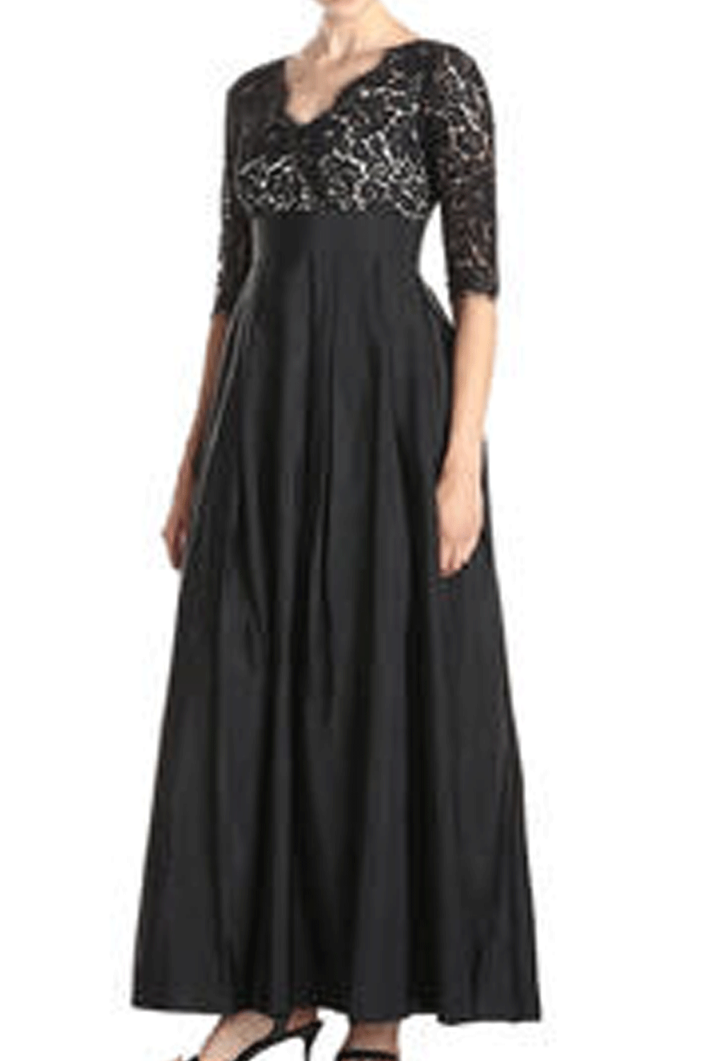 Women Plus Size Lace Stitching Long Party Maxi Dress Black