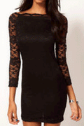 WOMEN'S SLIM SKIRT STYLE PENCIL LACE DRESS BLACK