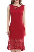 Women Mermaid Style Sleeveless Bodycon Dress Red