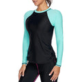Women Long Sleeved Color Contrast Swim Top