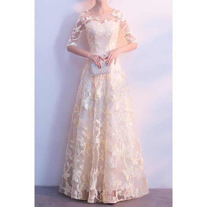 Women Slim Fit Lace Decorated Evening Dress