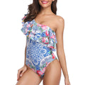 Women Printed One Shoulder Ruffled Beach Swimwear