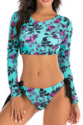 Women Floral Cross Back Long Sleeve Beach Swimwear
