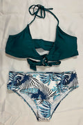 Women Printed Pattern Penty Solid Pattern Top Strap Neck Sleeveless Awesome Beach Swimwear