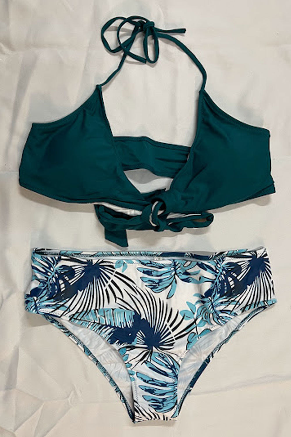 Women Printed Pattern Penty Solid Pattern Top Strap Neck Sleeveless Awesome Beach Swimwear