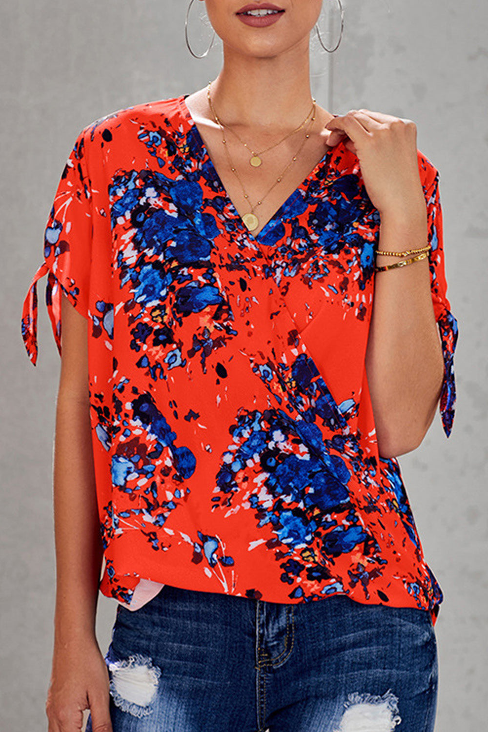 Women Fashionable V-Neck Printed Blouse