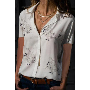 Women Collar Neck Loose Printed Button Blouse