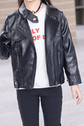 Kids Girls Collar Neck Long Sleeve Cute Leather Jacket