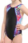 Kids Girls Printed Round Neck Soft Touch One Piece Swimwear