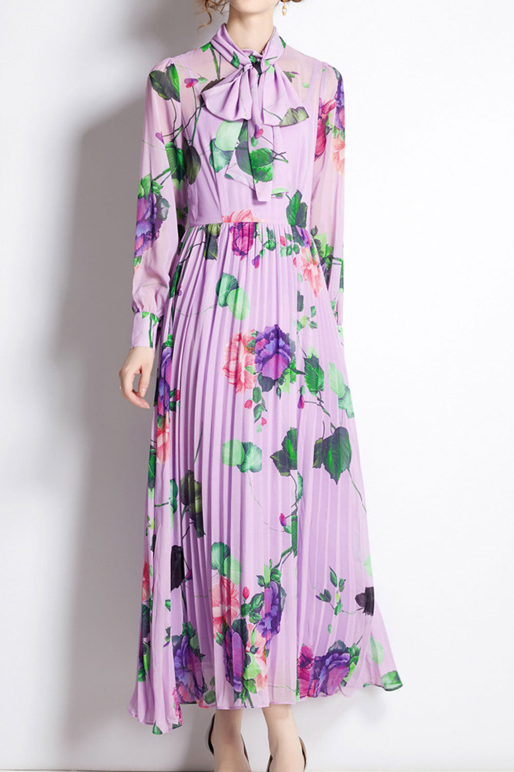 Women's Fashion Rose Print High Waist Fairy Dress
