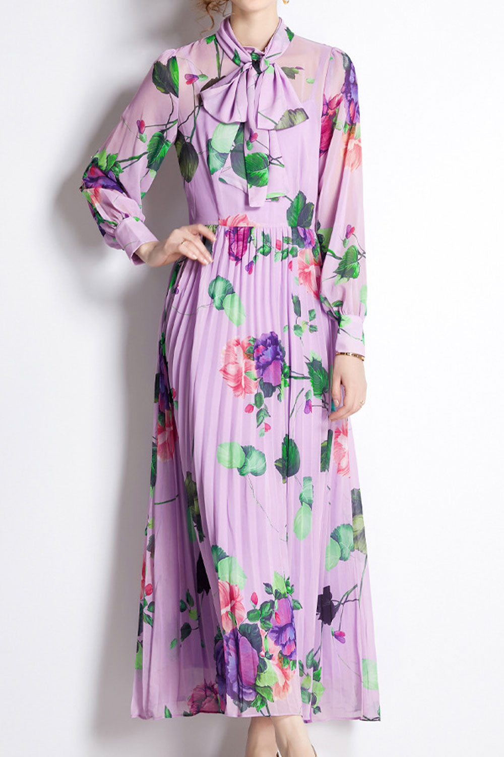 Women's Fashion Rose Print High Waist Fairy Dress