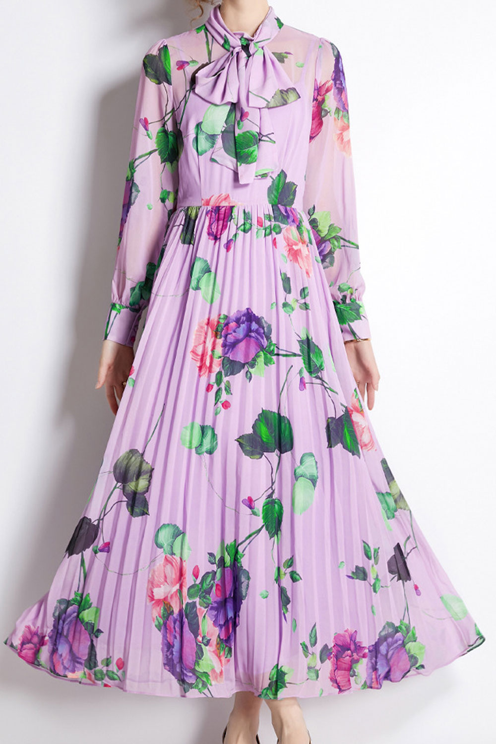 Women's Fashion Rose Print High Waist Fairy Dress