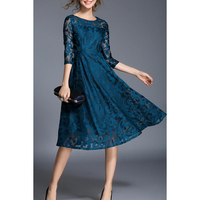 Women Lace Scoop Neck A-Line Fashion Dress