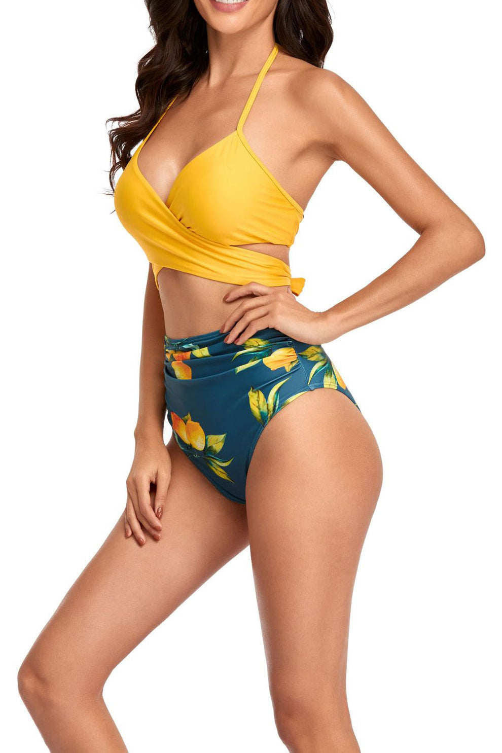 Women split swimsuit feminine backless high waist ready-made multi-color printed swimsuit