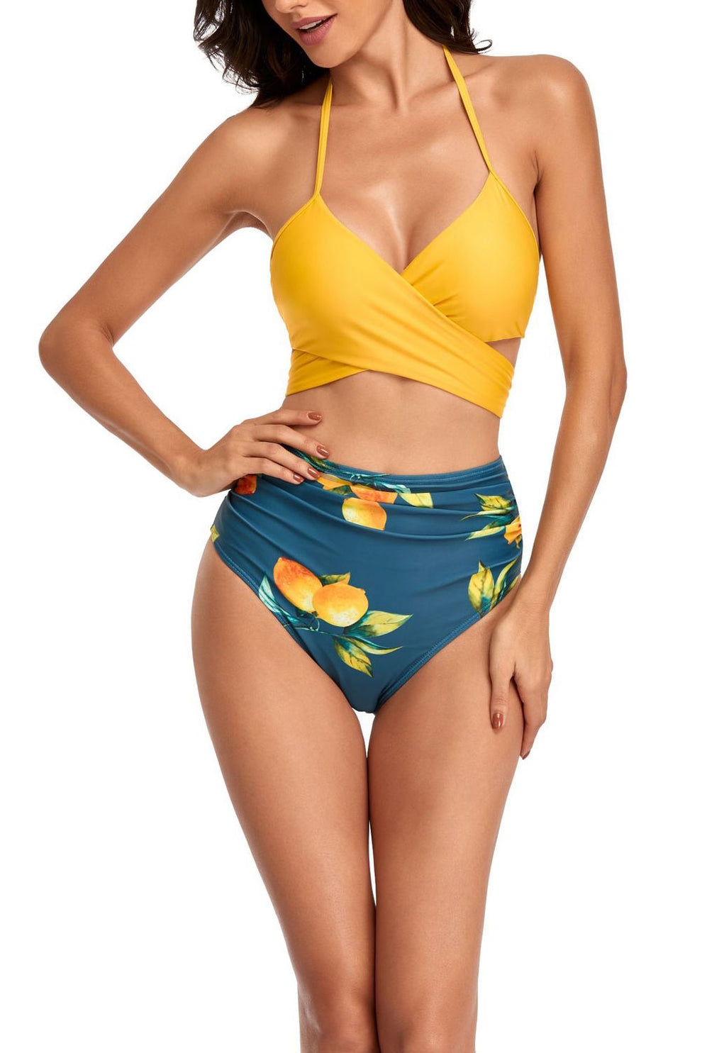 Women split swimsuit feminine backless high waist ready-made multi-color printed swimsuit